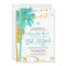Blue Gold Watercolor Beach Bat Mitzvah Invitations