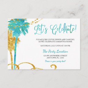 Blue Gold Watercolor Beach Bat Mitzvah Reception Enclosure Card