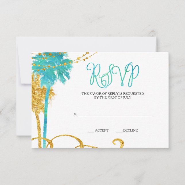 Blue Gold Watercolor Beach Bat Mitzvah RSVP (Front)