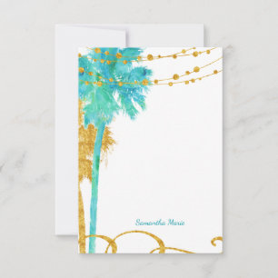 Blue Gold Watercolor Beach Thank You Card