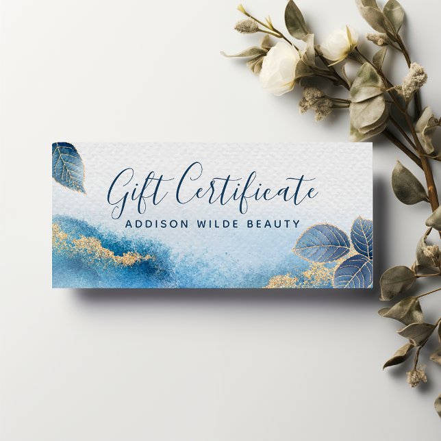 Blue Gold Watercolor Botanical Gift Certificate (Creator Uploaded)