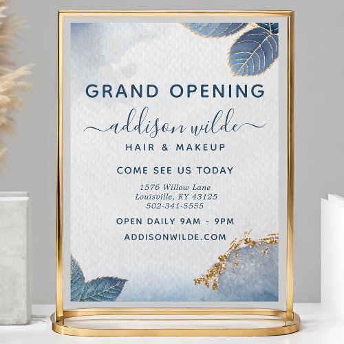 Blue Gold Watercolor Botanical Leaves Business Flyer