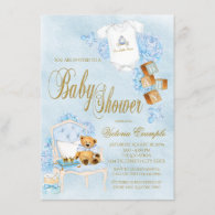 Blue Gold Watercolor Boy Baby Shower Invitation