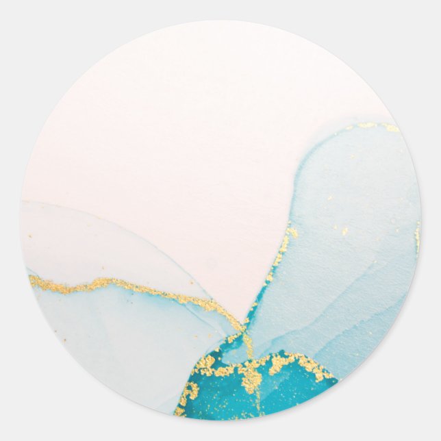 Blue Gold Watercolor  Classic Round Sticker (Front)