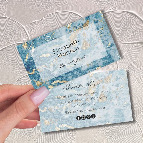 Blue Gold Watercolor Design Business Card