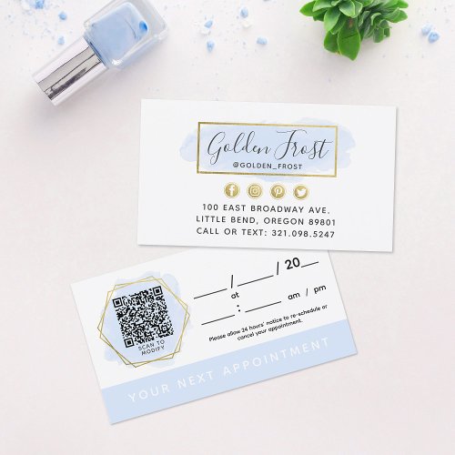 Blue  Gold Watercolor Elegant Salon Appointment  Business Card