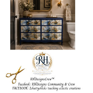 Blue Gold Watercolor Floral Print Drawer Decoupage Wrapping Paper Sheets
