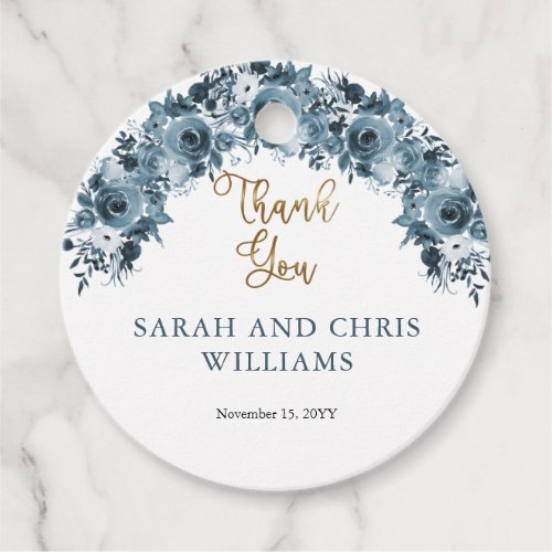 Blue Gold Watercolor Floral Thank You  Favor Tags