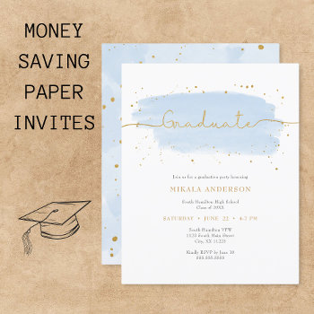 Blue Gold Watercolor Graduation Paper by lemontreecards at Zazzle