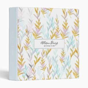 Blue & Gold Watercolor Leaf Personalized Binder