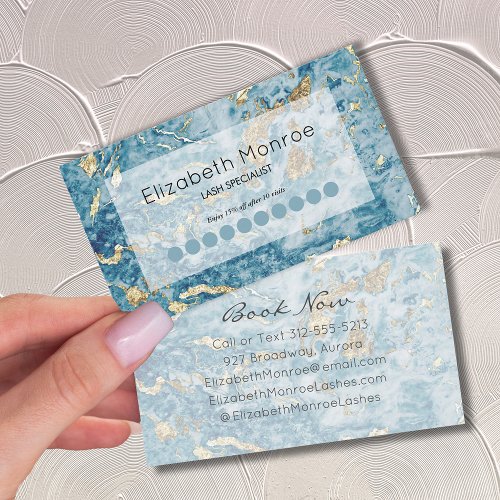Blue Gold Watercolor Loyalty  Business Card