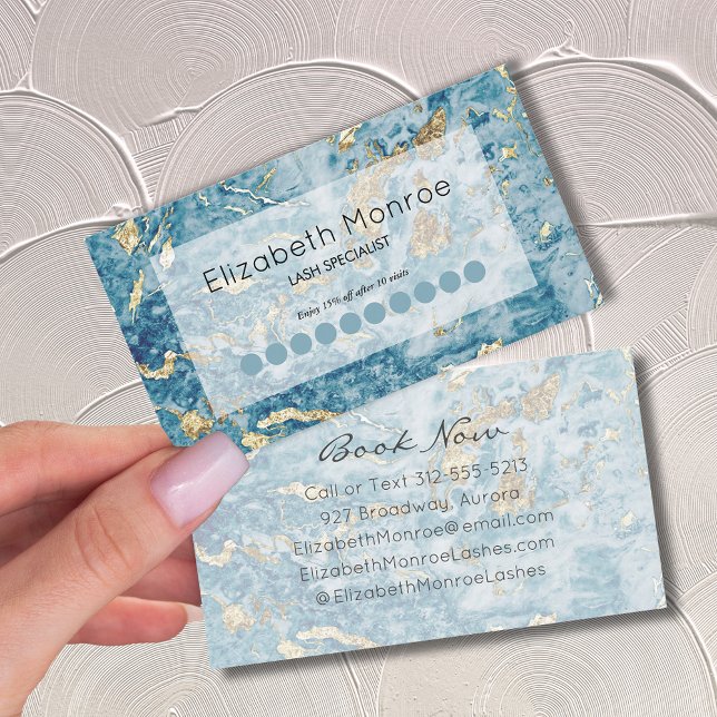 Blue Gold Watercolor Loyalty  Business Card (Creator Uploaded)