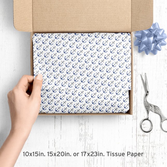 Blue & Gold ⚓ Watercolor Nautical Anchors Pattern Tissue Paper (Blue & Gold ⚓ Watercolor Nautical Anchors Pattern Tissue Paper
)