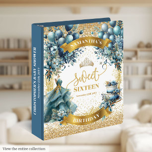 Blue Gold Watercolor Sweet Sixteen Memory Binder