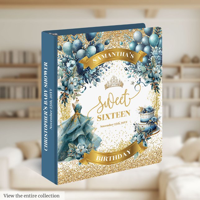 Blue Gold Watercolor Sweet Sixteen Memory Binder (Blue Gold Watercolor Sweet Sixteen Memory Binder)