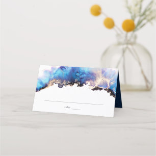 Blue Gold Watercolor Wedding Place Card