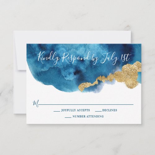 Blue  Gold Watercolor Wedding Response Card