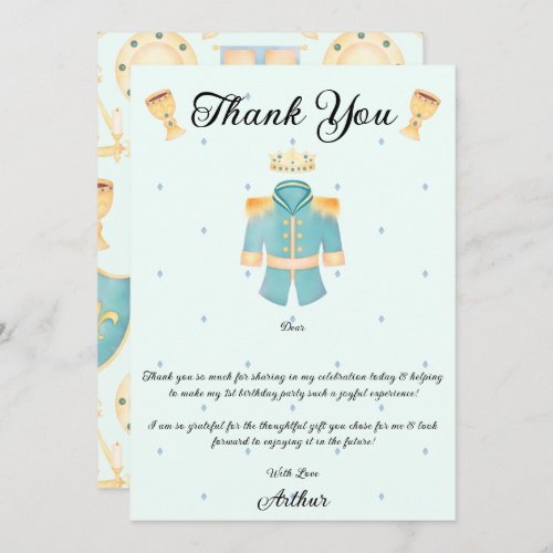 Blue  Gold Watercolour Little Prince Birthday Thank You Card