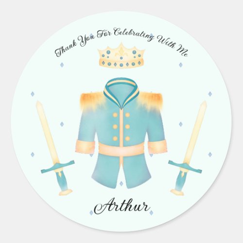 Blue  Gold Watercolour Little Prince Thank You Classic Round Sticker