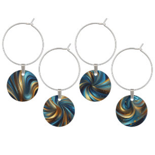 BLUE & GOLD WAVE ABSTRACT SWIRLS WINE CHARM