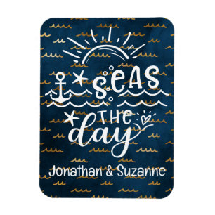 Blue Gold Waves Personalized Seas the Day Cruise Magnet