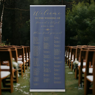 Blue Gold Wedding Alphabetical Seating Chart Retractable Banner
