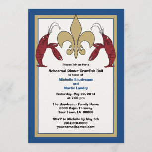 Blue Gold Wedding Event Crawfish Boil Invitation