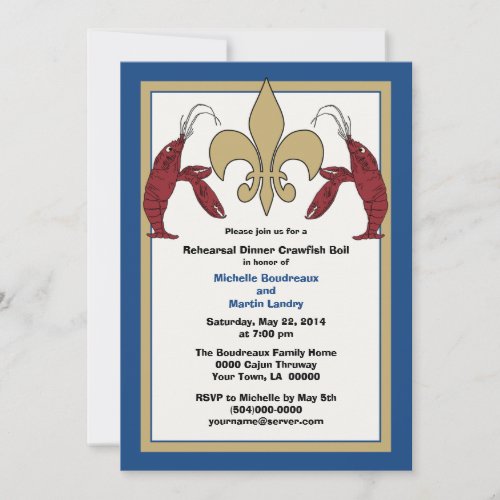 Blue Gold Wedding Event Crawfish Boil Invitation