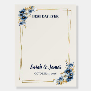 Blue Gold Wedding Photo Booth Frame Foam Board