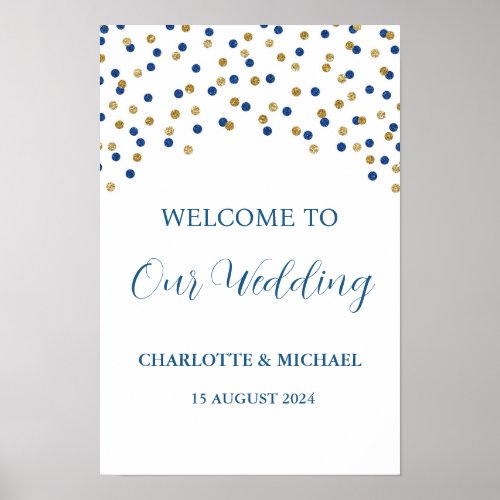 Blue Gold Wedding Welcome Custom 12x18 Poster