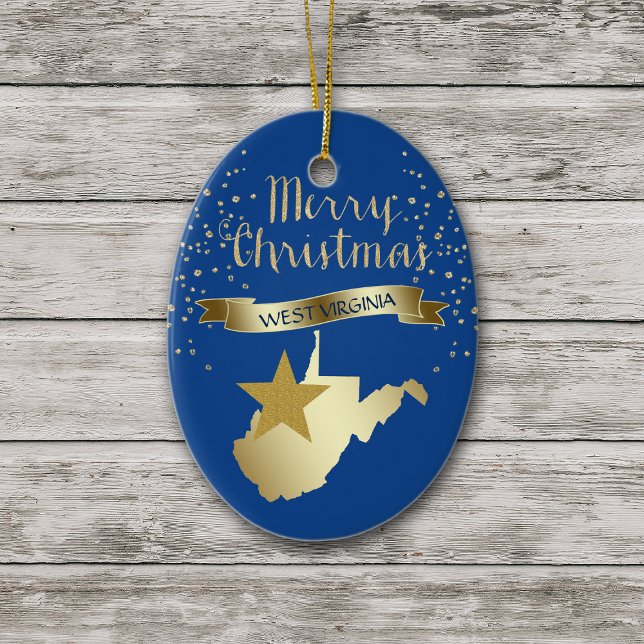 Blue Gold West Virginia Star Ceramic Ornament (Creator Uploaded)
