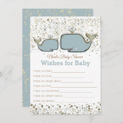 Blue  Gold Whales Wishes for Baby Shower Game Invitation