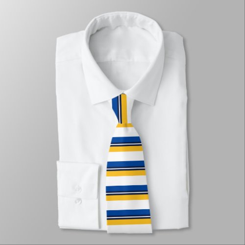 Blue Gold White and Black Horizontally_Striped Tie