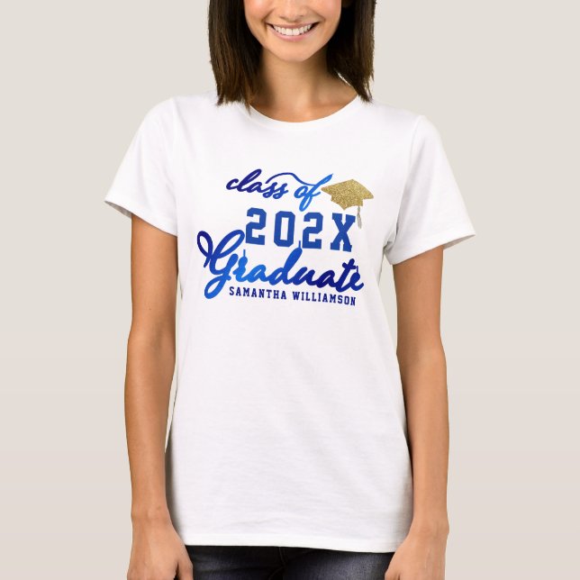 Blue Gold White Class of 2025 Graduate Graduation T-Shirt (Front)