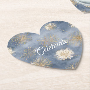 Blue Gold White Fireworks Celebrate Paper Coaster