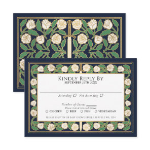 Blue Gold White Floral Sword Royal Wedding RSVP Card