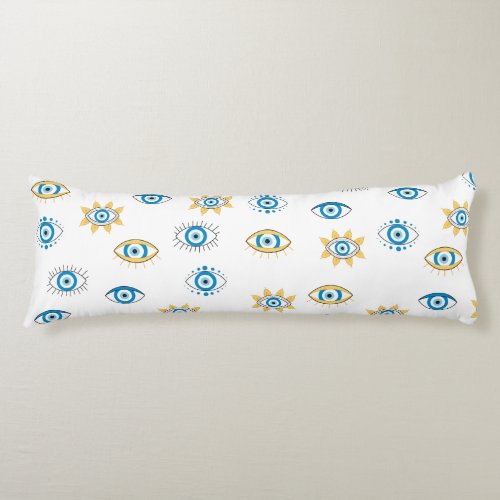 Blue Gold  White Greek Eye Mati Pattern Body Pillow