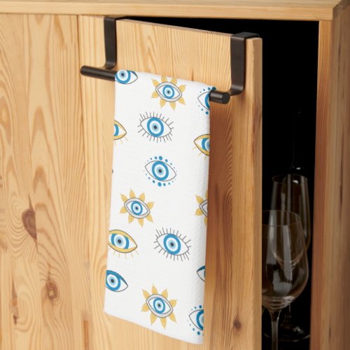 Blue Gold  White Greek Eye Mati Pattern Kitchen Towel