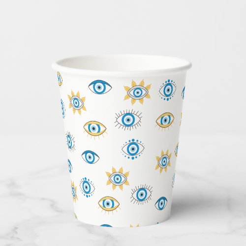 Blue Gold  White Greek Eye Mati Pattern Paper Cups