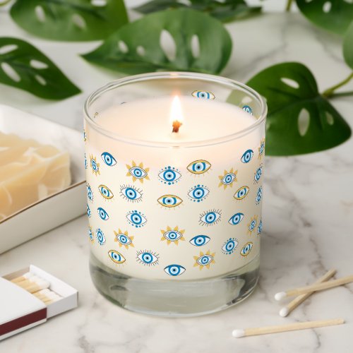 Blue Gold  White Greek Eye Mati Pattern Scented Candle