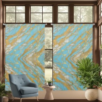 Blue Gold White Marble Pattern Drapes Curtains