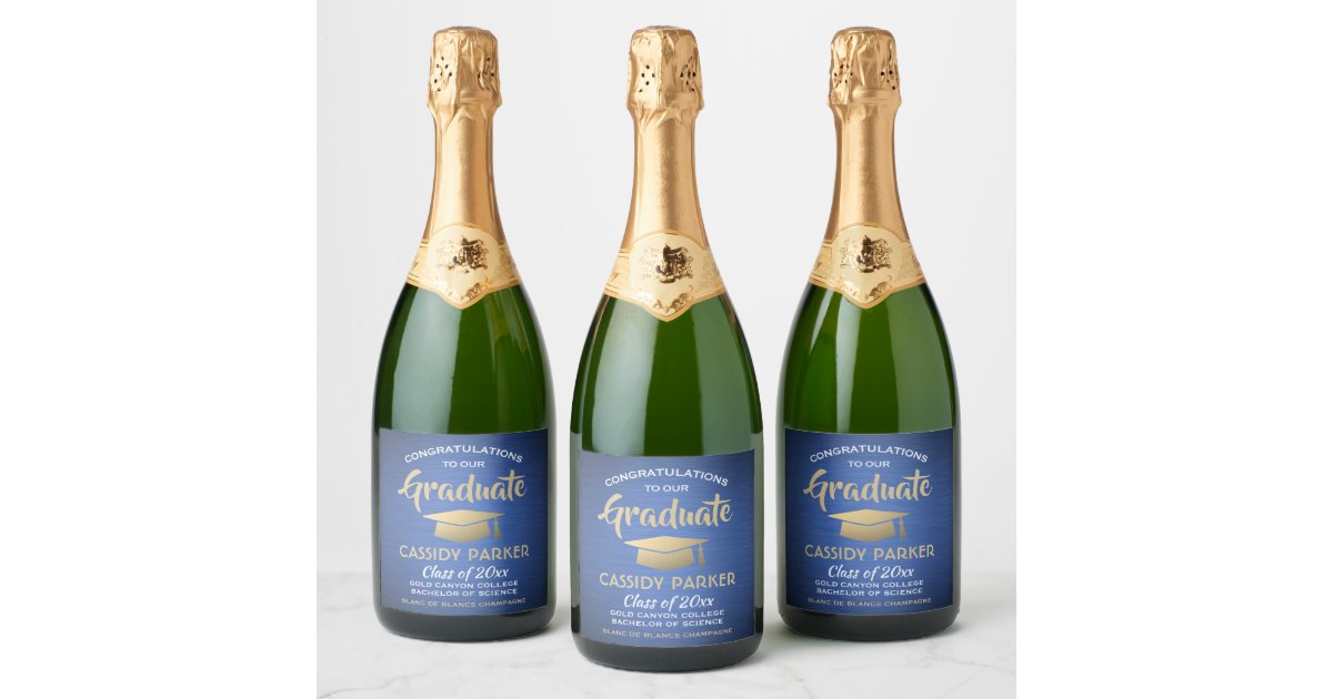 Blue Gold White Modern Graduation Party Drink Idea Champagne