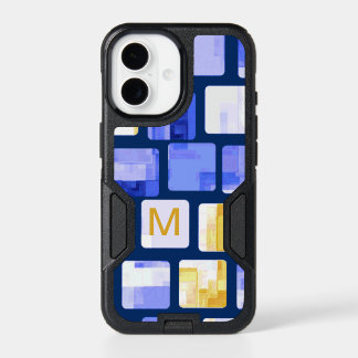 Blue Gold White Mosaic Monogram iPhone Case