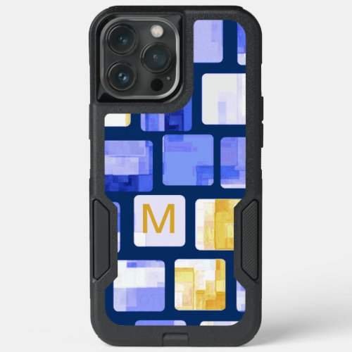 Blue Gold White Mosaic Monogram iPhone Case