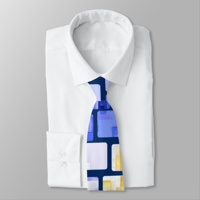 Blue Gold White Mosaic Neck Tie (Tied)