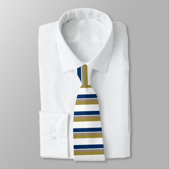 Blue Gold White Orange & Silver Striped Tie (Tied)