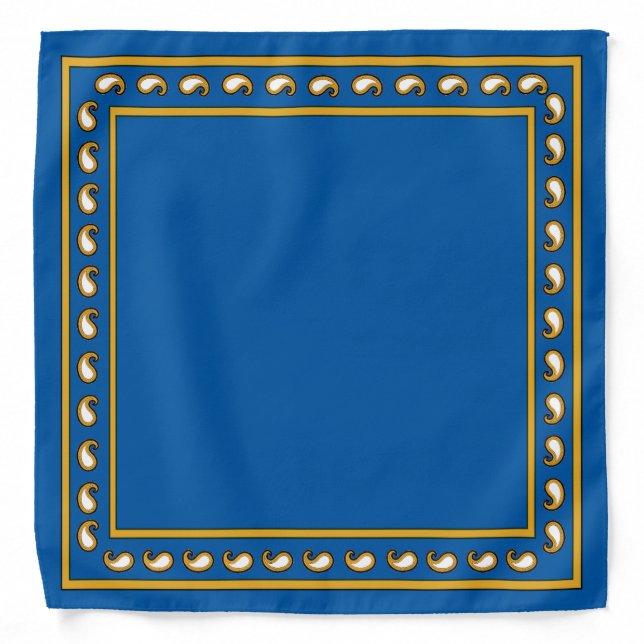 Blue Gold White Paisley Bandana (Front)