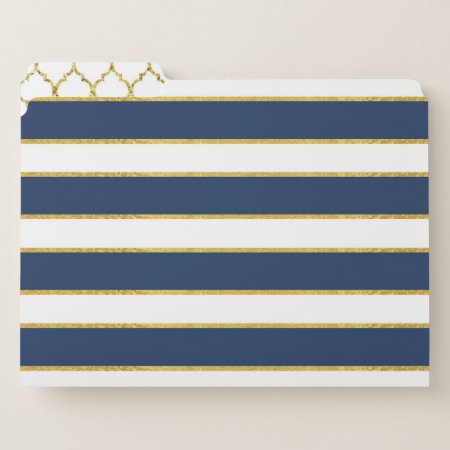 Blue Gold & White Patterned File Folders