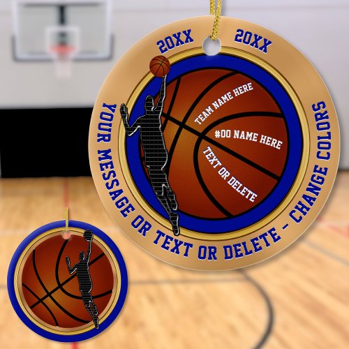 Blue Gold White Personalized Basketball Ornaments