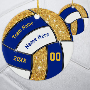 Blue Gold White, Personalized Volleyball Ornaments